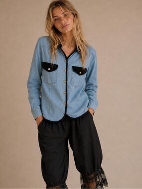 Vintage denim chambray button down top